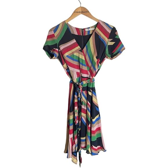 Alice + Olivia Adrianna Rainbow Print Wrap Mini Dress - Picture 3 of 16